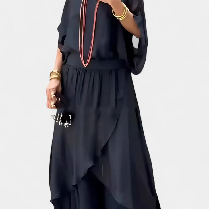 Maravilla Conjunto Fluido de Dos Piezas con Top Holgado y Falda Asimétrica