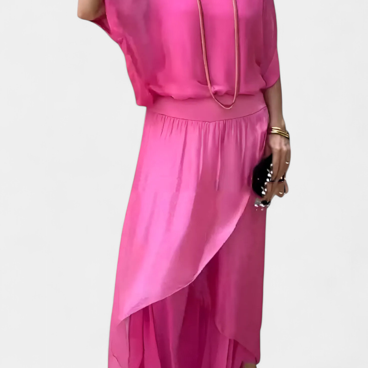 Maravilla Conjunto Fluido de Dos Piezas con Top Holgado y Falda Asimétrica