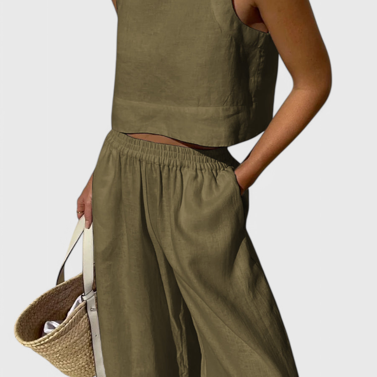 Avelina Conjunto Minimalista en Algodón y Lino Ligero