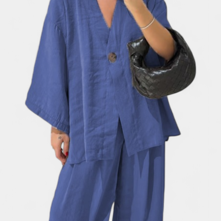 Eli Conjunto Oversize de Top con Cuello en V y Pantalón Recto