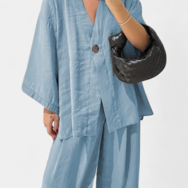 Eli Conjunto Oversize de Top con Cuello en V y Pantalón Recto