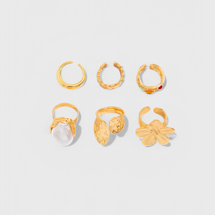 Anillo Abierto en Forma de Flor Líquida de Perla