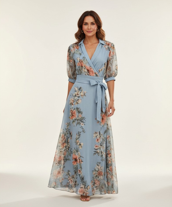 Valeria - Vestido midi con cuello en v y estampado floral