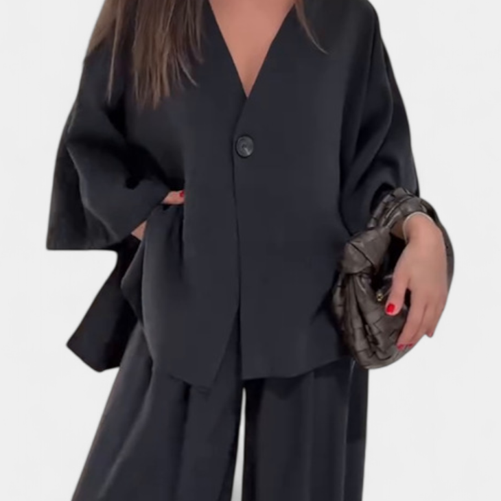 Eli Conjunto Oversize de Top con Cuello en V y Pantalón Recto