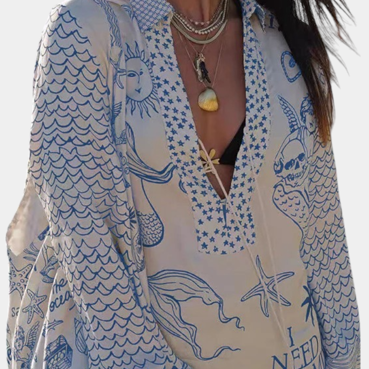 Amalia Conjunto Camisero Estampado con Short Elástico