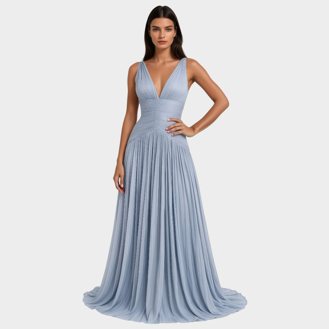 Térébenthine™ | Vestido Azul Brillante Fruncido