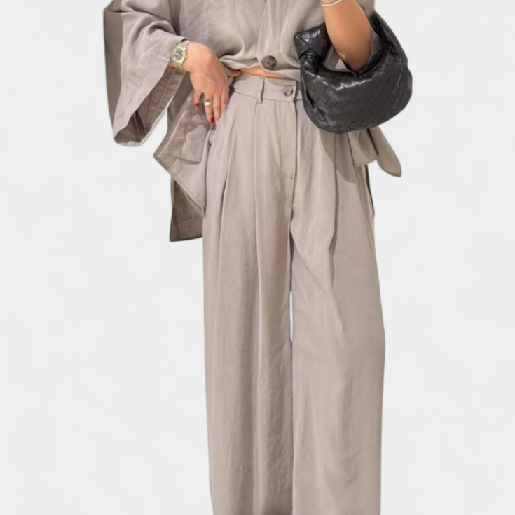 Eli Conjunto Oversize de Top con Cuello en V y Pantalón Recto