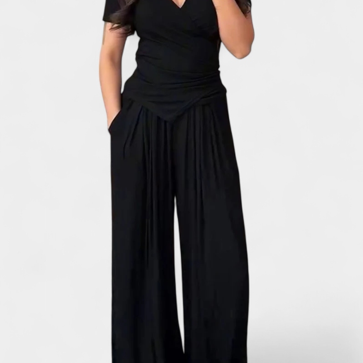 Ruslana Conjunto Cómodo de Dos Piezas con Escote en V Cruzado