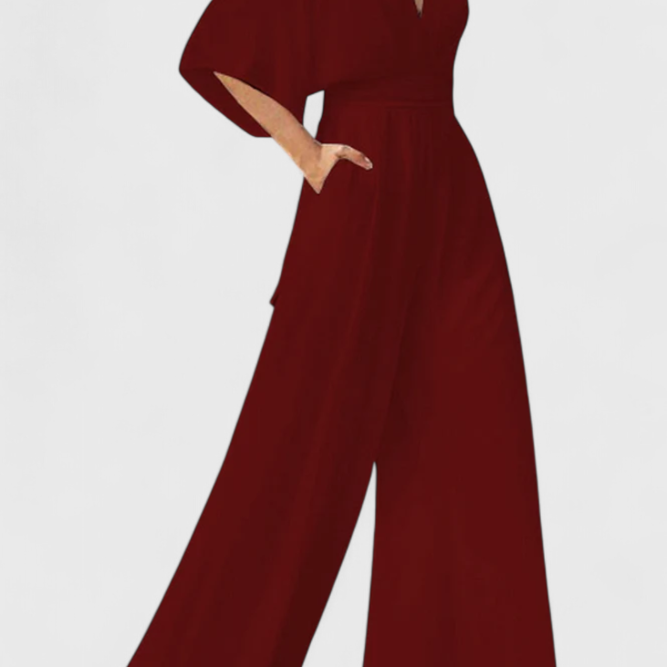 Isaura Mono Largo Elegante con Pierna Ancha y Escote en V