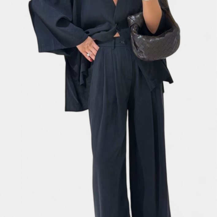 Eli Conjunto Oversize de Top con Cuello en V y Pantalón Recto
