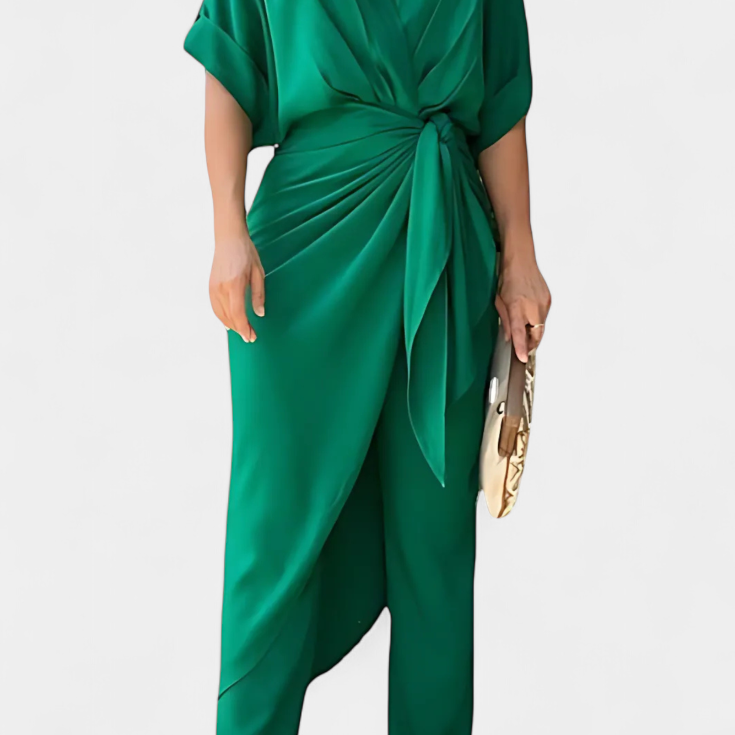 Mayleen Conjunto Cruzado con Lazo Frontal y Pantalón Recto