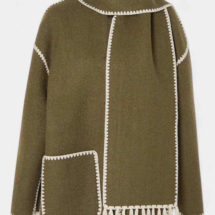 Pauline | Abrigo de Corte Suelto con Bufanda de Flecos Incorporada