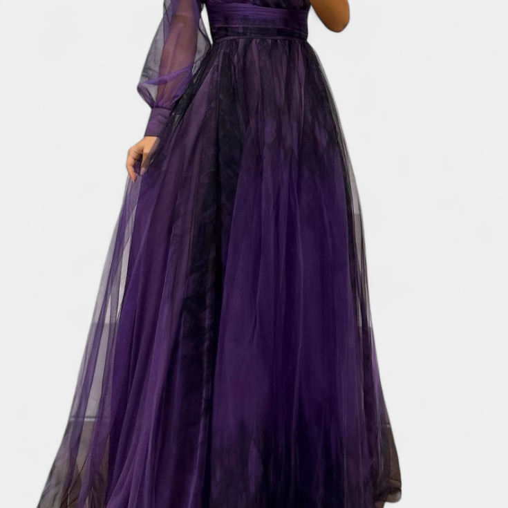 Becca Vestido Maxi de Chiffón con Hombro Descubierto y Flor Voluminosa