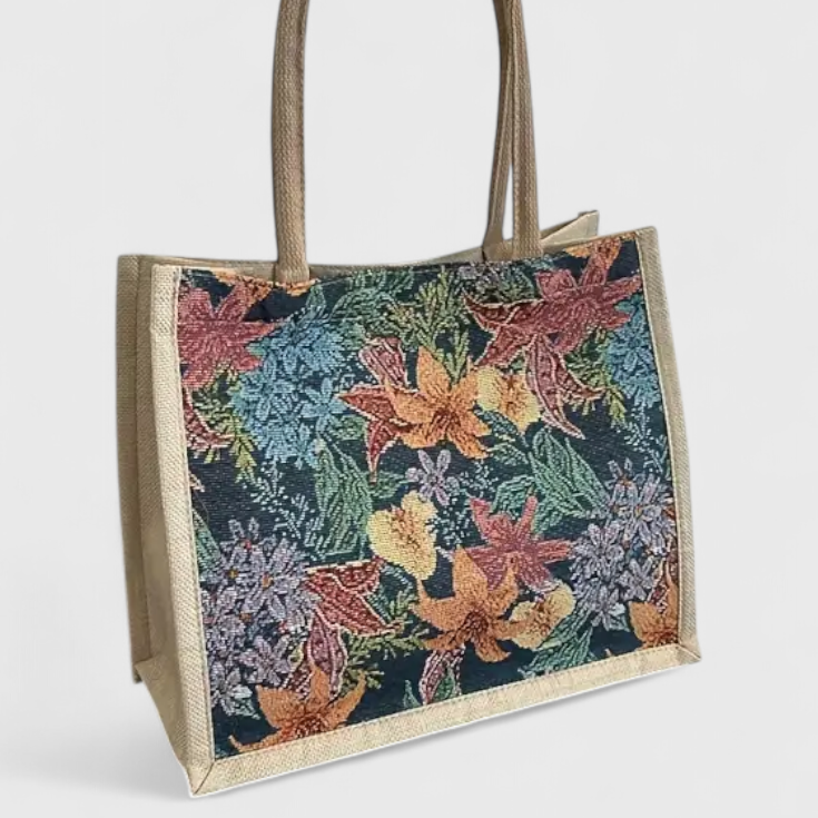 Taila Bolsa de Yute con Estampado Floral y Diseño Ecológico