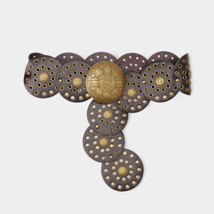 Alicia Cinturón Cowboy Vintage con Hebilla Circular Decorativa