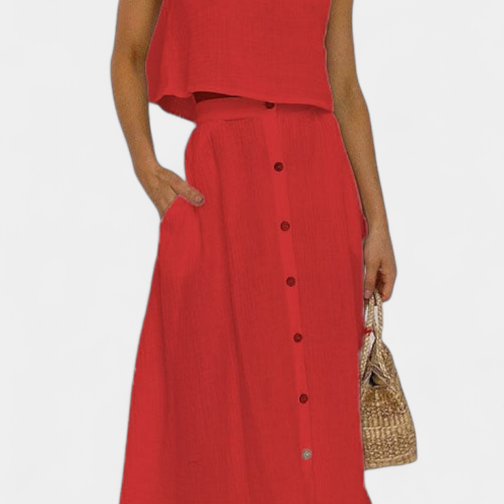 Naha Conjunto de Algodón con Chaleco y Botones Frontales