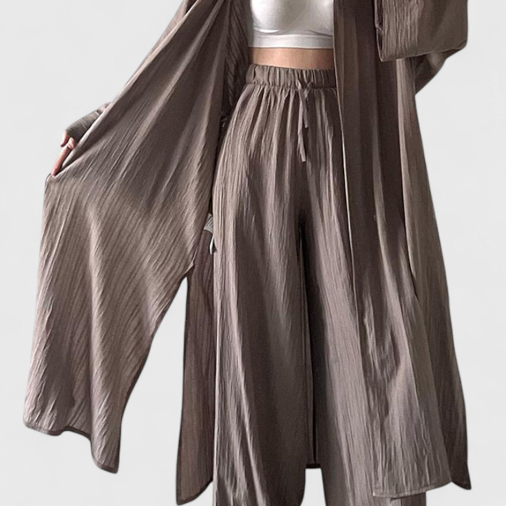 Suella Conjunto Casual de Dos Piezas con Cárdigan Largo y Abertura Lateral