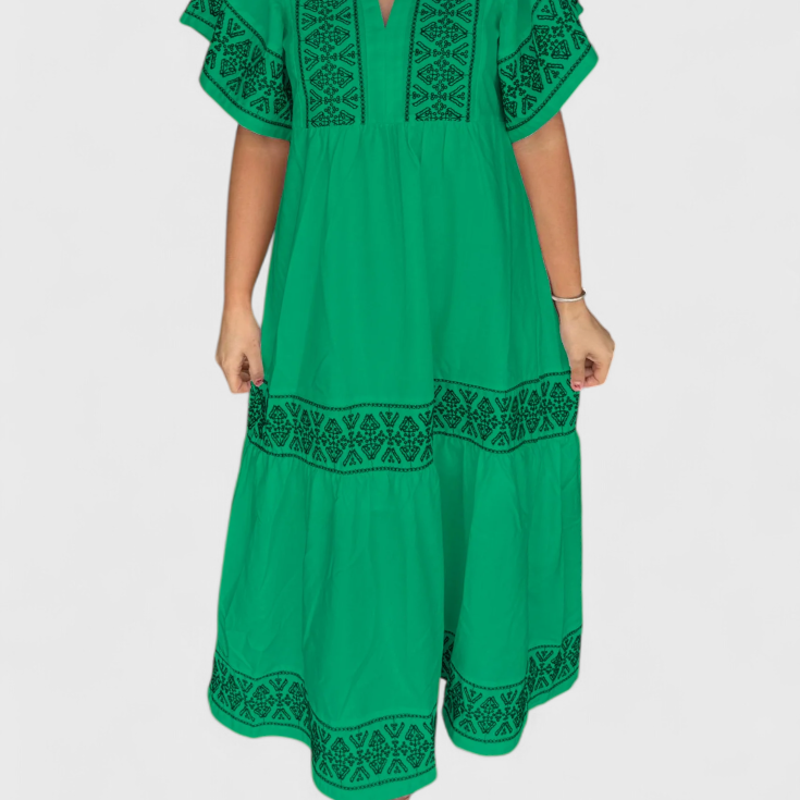 Allona Vestido Maxi Boho con Escote en V y Corte Relajado