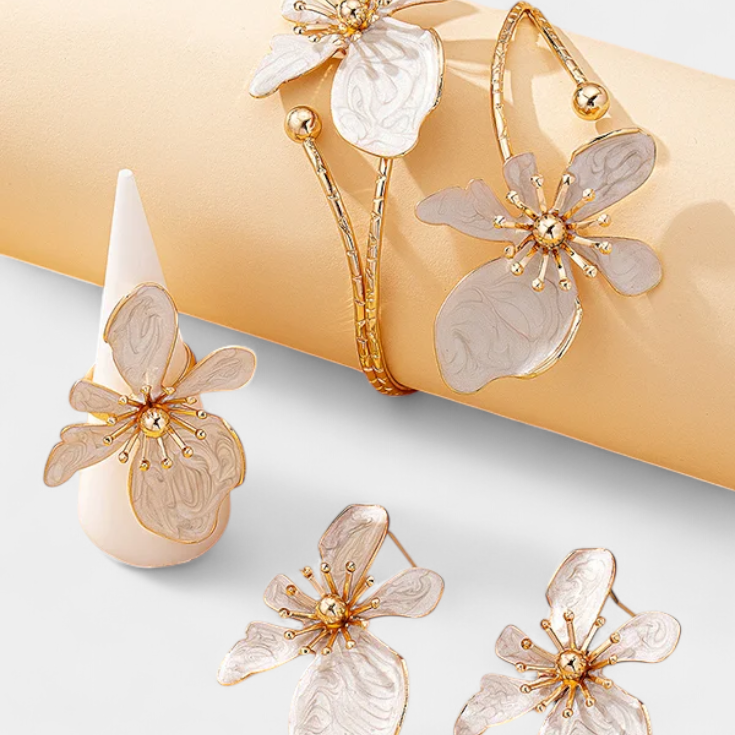 Set de Accesorios Florales: Pulsera + Pendientes + Anillos