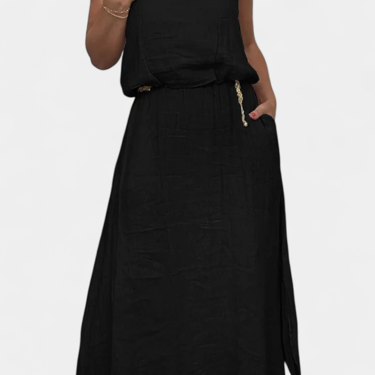 Meliora Conjunto en Lino y Algodón con Chaleco Sin Mangas y Falda