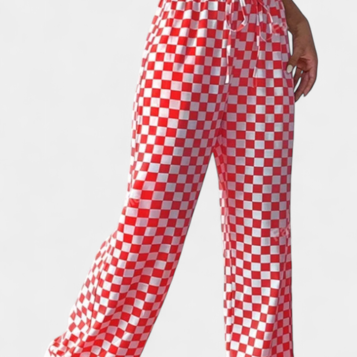 Hilaria Pantalones de Pierna Ancha con Estampado a Cuadros