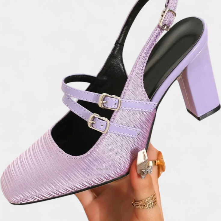 Orlanda Tacones Satinados con Doble Tira y Correa al Tobillo