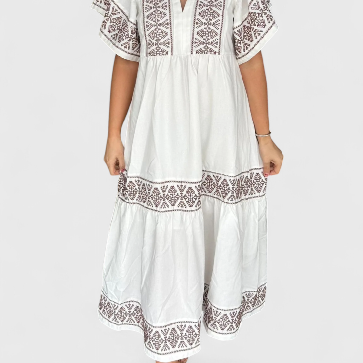 Allona Vestido Maxi Boho con Escote en V y Corte Relajado