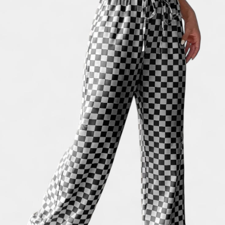 Hilaria Pantalones de Pierna Ancha con Estampado a Cuadros