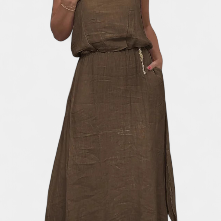 Meliora Conjunto en Lino y Algodón con Chaleco Sin Mangas y Falda