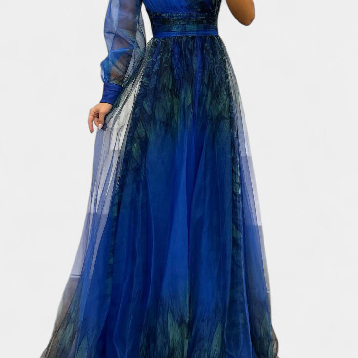 Becca Vestido Maxi de Chiffón con Hombro Descubierto y Flor Voluminosa