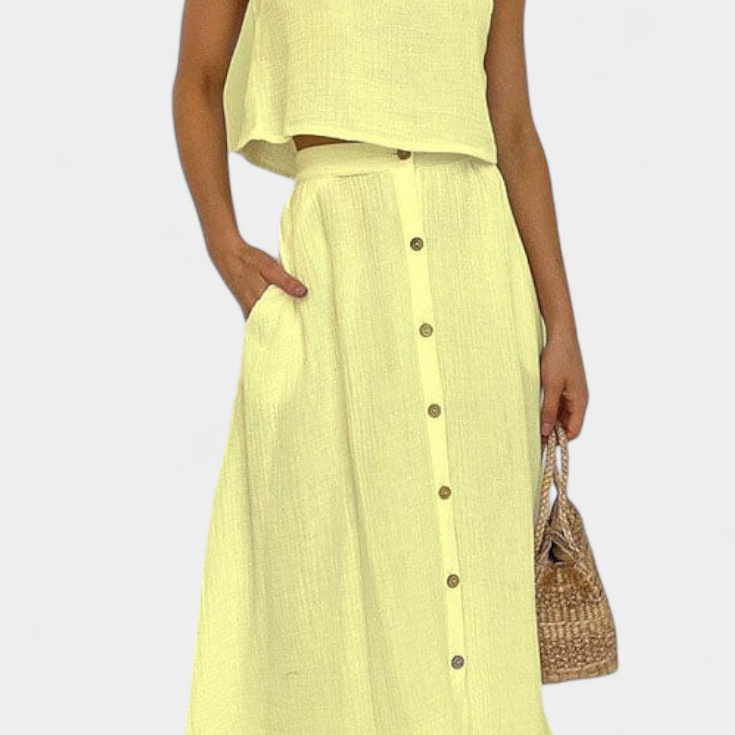 Naha Conjunto de Algodón con Chaleco y Botones Frontales