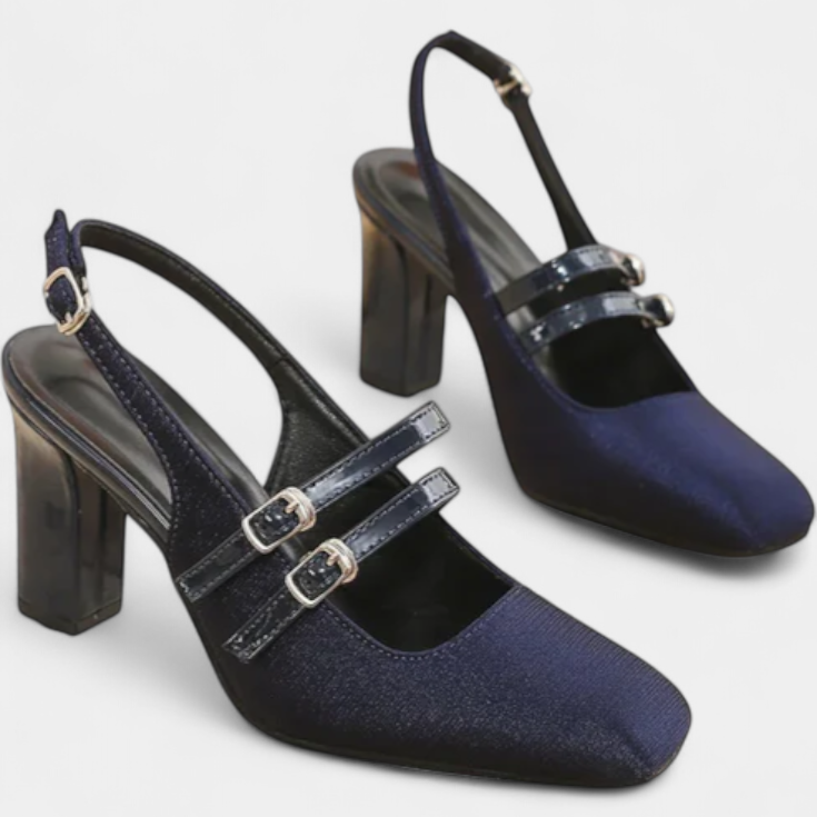 Orlanda Tacones Satinados con Doble Tira y Correa al Tobillo