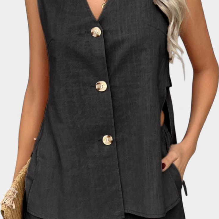 Loren Conjunto de Lino Sin Mangas de Estilo Relajado