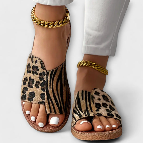 Julia - Sandalias bicolores con estampado de Leopardo elegantes