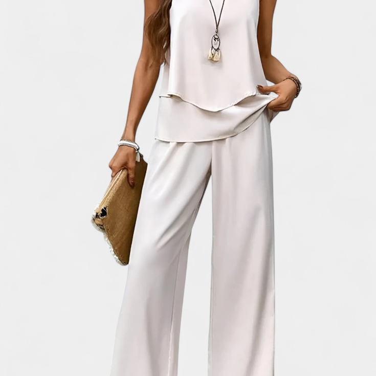 Martina Conjunto Boho Elegante Sin Mangas con Pantalón Recto Estampado