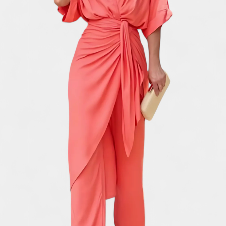 Mayleen Conjunto Cruzado con Lazo Frontal y Pantalón Recto