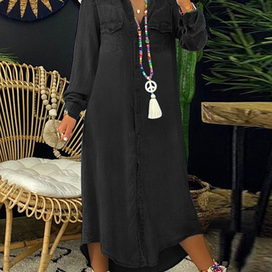 Elena | Vestido camisero vaquero largo casual elegante